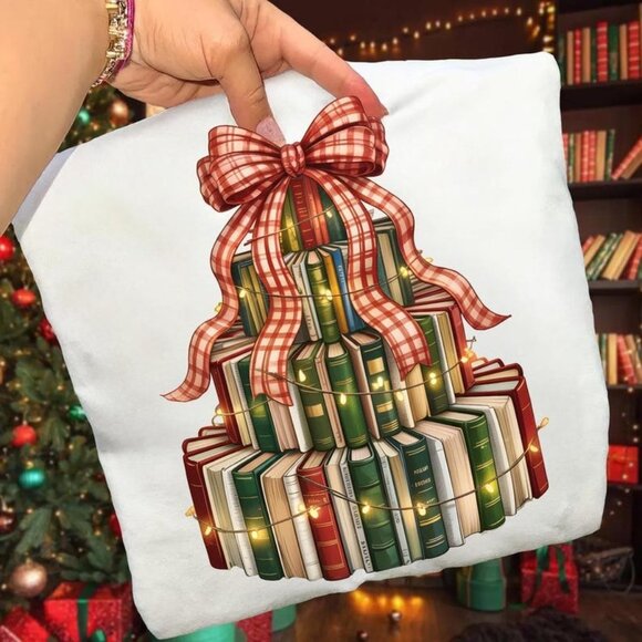 Tops - Retro Christmas Reading Tee, Librarian Christmas Tee, Christmas Season Tee